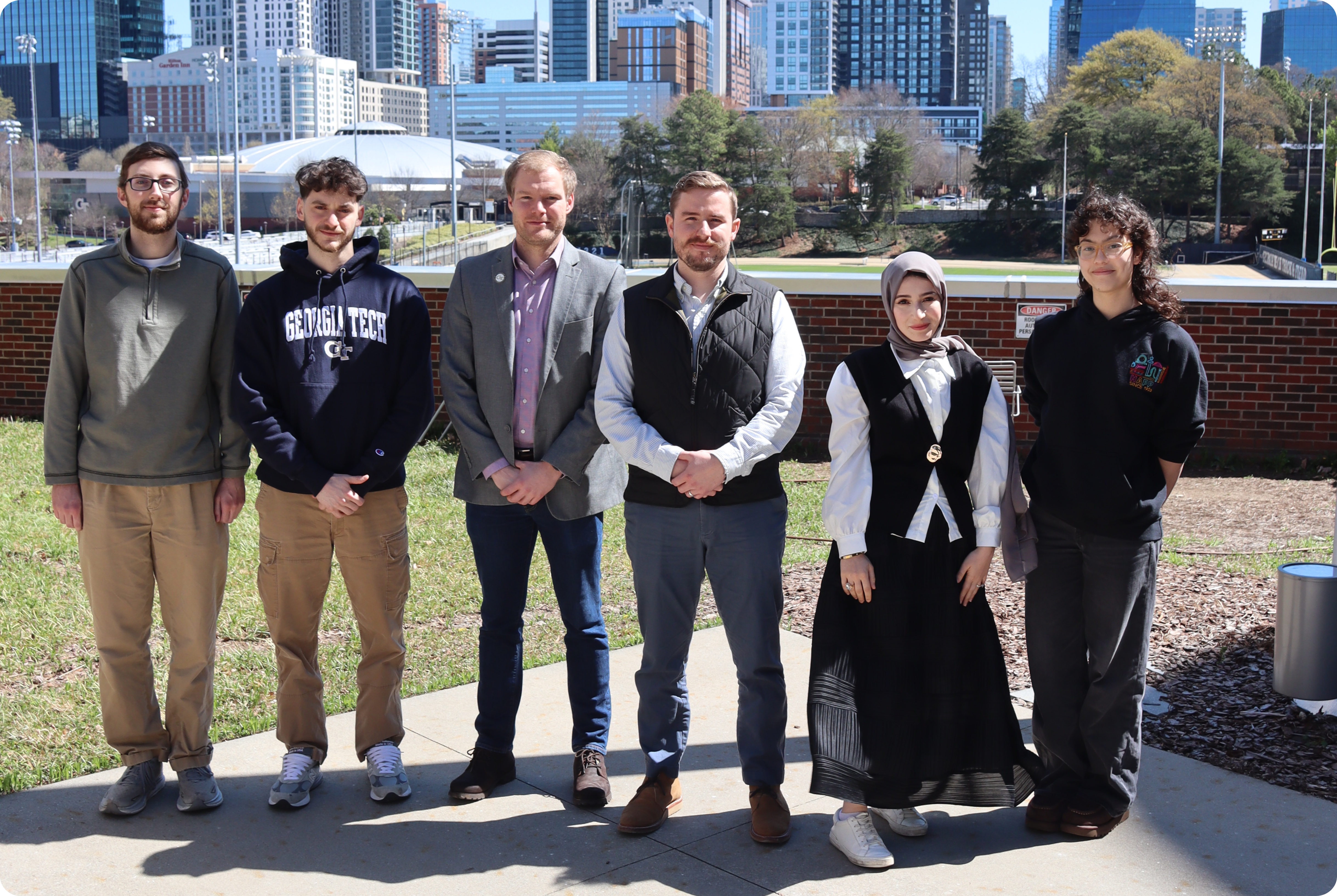 Group photo on GT campus, Spring 2026: From left to right: Austin, Conor, Bjarne, Seth, Shohda, Gabby